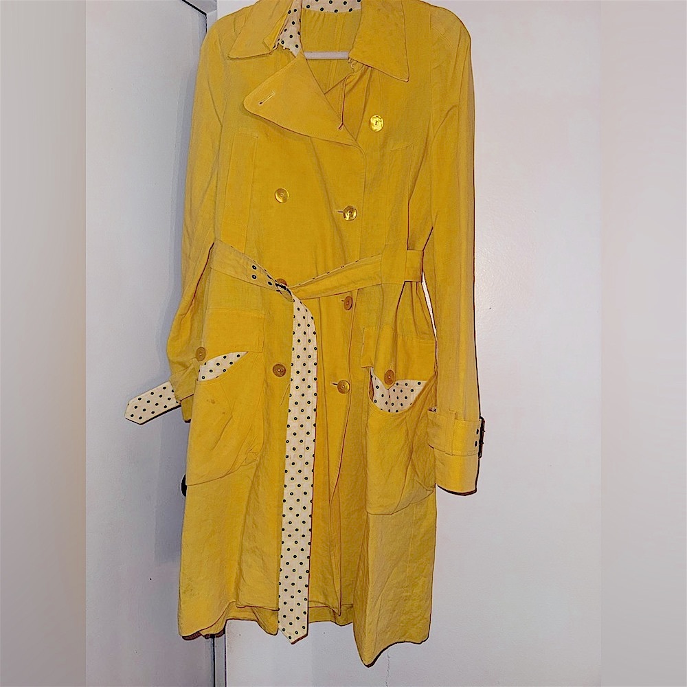 Yellow Double-Breasted Linen Trench Coat with Belt